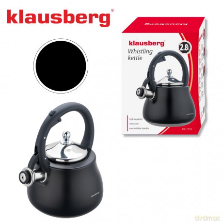 Czajnik z gwizdkiem, stal nierdzewna, czarny ze srebrnymi elementami, 2,8l, klausberg, kb-7918