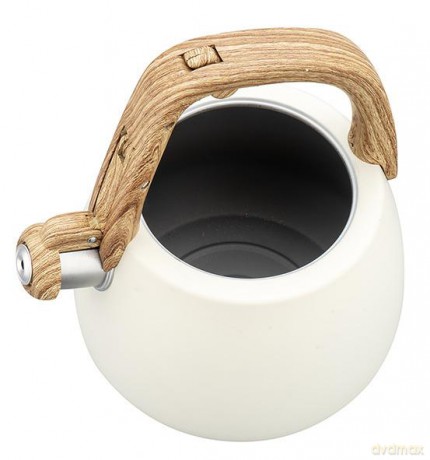 Czajnik ze stali nierdzewnej z gwizdkiem, beżowy z drewnianym uchwytem, pojemność 2,5l, klausberg, kb-7775