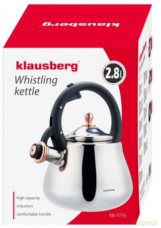 Czajnik ze stali nierdzewnej z gwizdkiem, srebrny z elementami różowego złota, pojemność 2,8l, klausberg, kb-7776