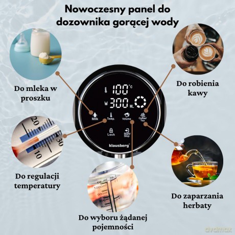 Dozownik gorącej wody, dyspenser, dotykowy panel led, regulacja temperatury i objętości, 2,7l, klausberg, kb-7880