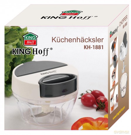 Rozdrabniacz kuchenny, napędzany mechanicznie, biały z szarymi elementami, średnica 12,5 cm, pojemność 400 ml, kinghoff, kh-1881