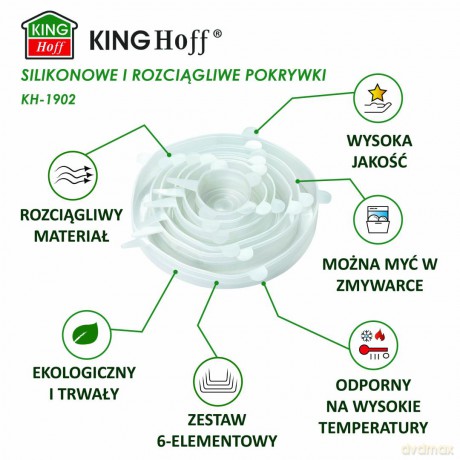 Silikonowe rozciągliwe pokrywy, zestaw 6 sztuk, śr. 6,5-21 cm, kinghoff, kh-1902