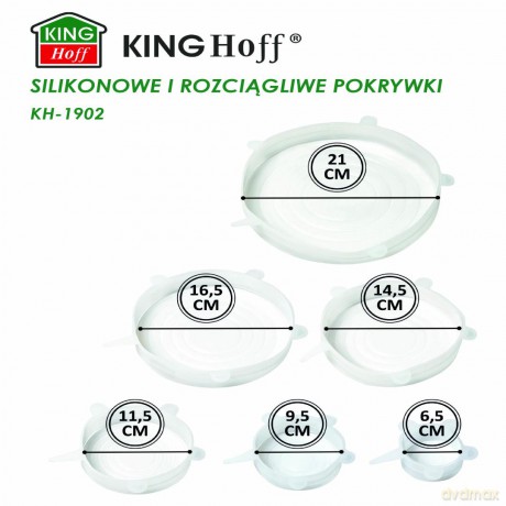 Silikonowe rozciągliwe pokrywy, zestaw 6 sztuk, śr. 6,5-21 cm, kinghoff, kh-1902