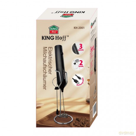 Spieniacz do mleka, usb-c, 3 prędkości, 2 końcówki, z stojak, kinghoff