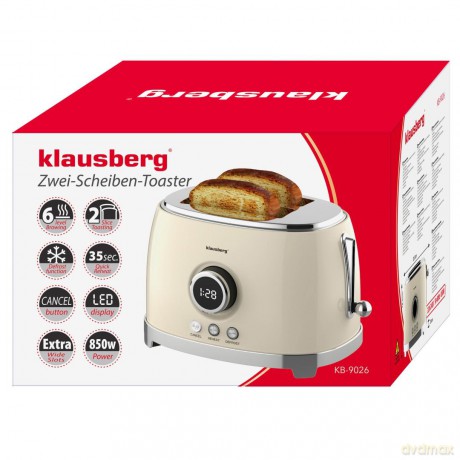 Toster na 2 kromki, beżowy, retro, wyświetlacz led, klausberg