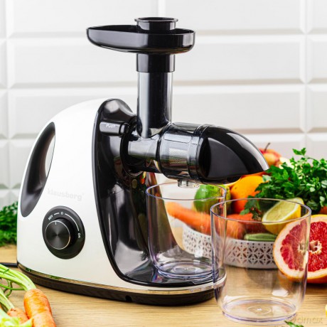 Wyciskarka wolnoobrotowa do owoców i warzyw, pozioma z uchwytem, 150w, biała, klausberg, kb-7864