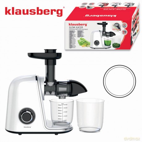 Wyciskarka wolnoobrotowa do owoców i warzyw, pozioma, biała, 150w, klausberg kb-7869