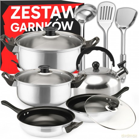 Zestaw garnków akcesoriów kuchennych 11 el. gaz indukcja czajnik patelnia- or204