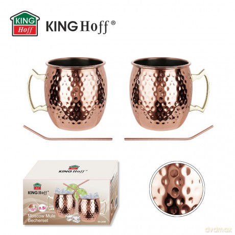 Zestaw kubków moscow mule, 2×500 ml, 2 słomki, kinghoff