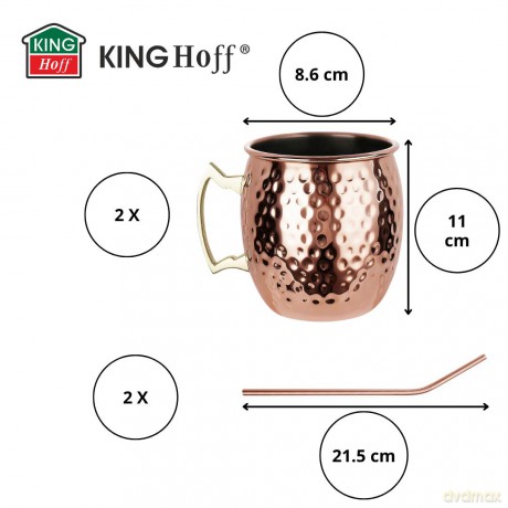 Zestaw kubków moscow mule, 2×500 ml, 2 słomki, kinghoff