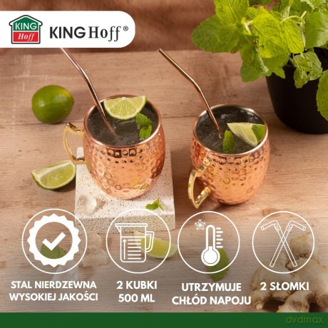 Zestaw kubków moscow mule, 2×500 ml, 2 słomki, kinghoff