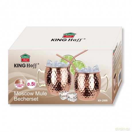 Zestaw kubków moscow mule, 2×500 ml, 2 słomki, kinghoff