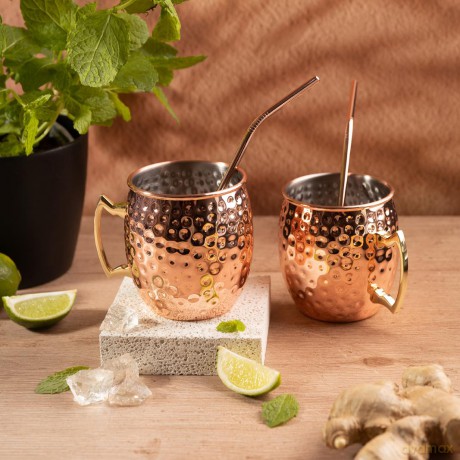 Zestaw kubków moscow mule, 2×500 ml, 2 słomki, kinghoff