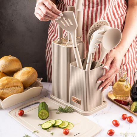 Zestaw noży i przyborów kuchennych z deską, 12 elementów, kolor beżowy, klausberg, kb-7935