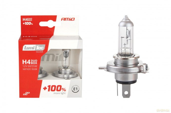 01402 Zestaw żarówek halogenowych H4 12V 60/55W LumiTec Silver +100% Duo Box