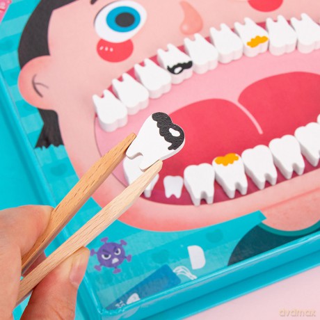 Drewniany Zestaw Małego Dentysty Książka Magnetyczna Zęby Narzędzia