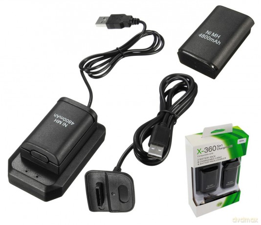 KX7A 2x bateria xbox 360 kabel usb black