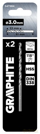 Wiertła do metalu HSS, DIN 338, 3 mm, 2 szt.