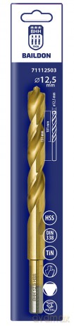 Wiertło do metalu Baildon DIN 338 RN 12,5 mm, HSS TiN (S), 151-101 mm (chwyt 3-płaszczyznowy)