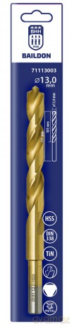 Wiertło do metalu Baildon DIN 338 RN 13 mm, HSS TiN (S), 151-101 mm (chwyt 3-płaszczyznowy)
