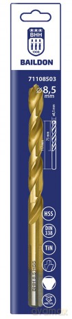 Wiertło do metalu Baildon DIN 338 RN 8,5 mm, HSS TiN (S), 117-75 mm (chwyt 3-płaszczyznowy)
