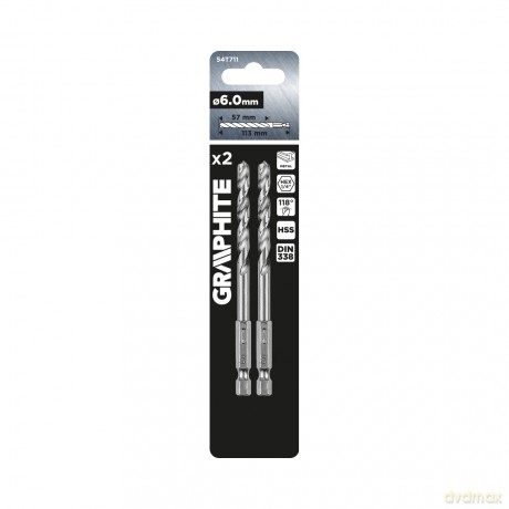 Wiertło do metalu Hex 6.0 mm, 2 szt.