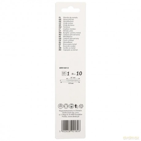 Wiertło do metalu, hss, stal 4341, 135°, 10x133mm, 1szt