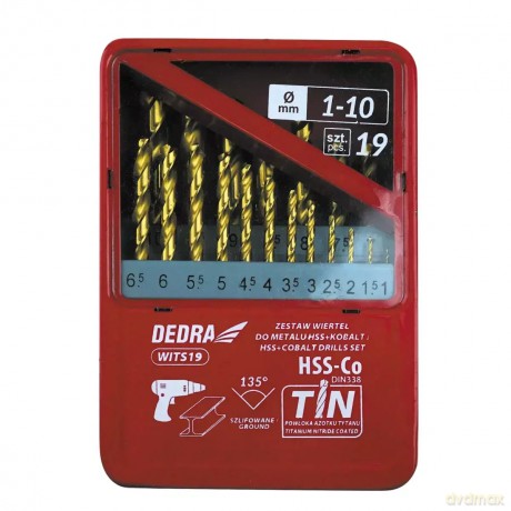 Zestaw 19szt wierteł do metalu hss+kobalt+tin, 135°