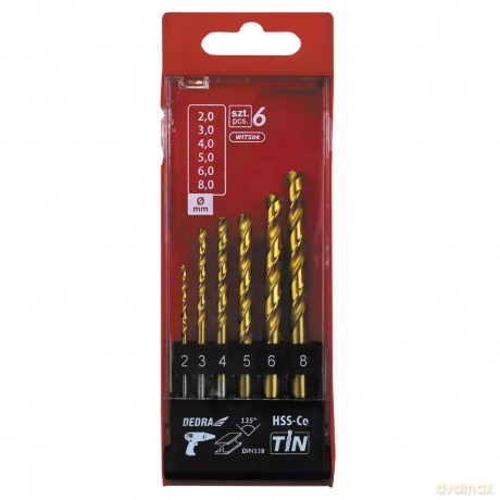 Zestaw 6szt wierteł do metalu hss+kobalt+tin, 135°
