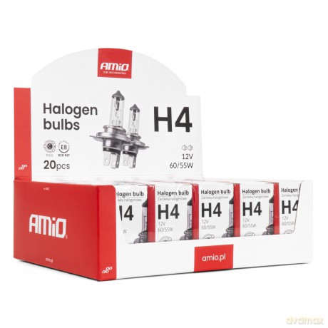 Zestaw żarówek halogenowych h4 12v 60/55w filtr uv (e8) 20szt. amio-04401