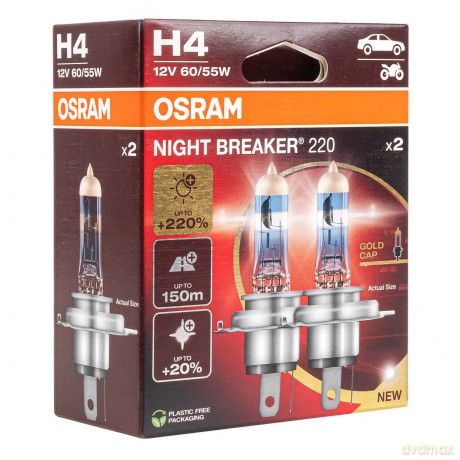 Żarówki halogenowe osram h4 12v 60/55w p43t night breaker +220% /2 szt./