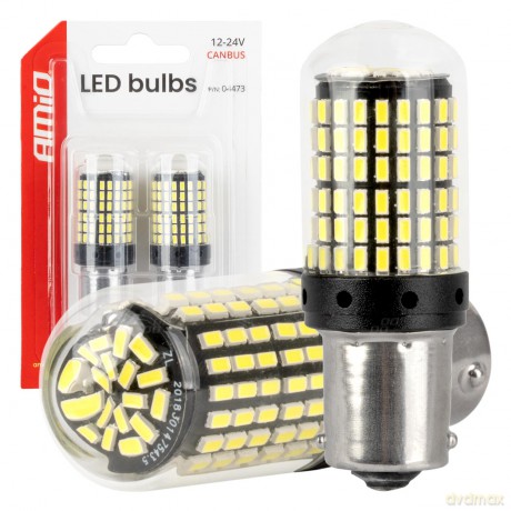 Żarówki led canbus ba15s p21w r10w r5w 600lm 144smd białe 12v 24v amio-04473
