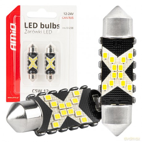 Żarówki led canbus festoon c5w 12smd 2016 41mm white 12v 24v amio-04238