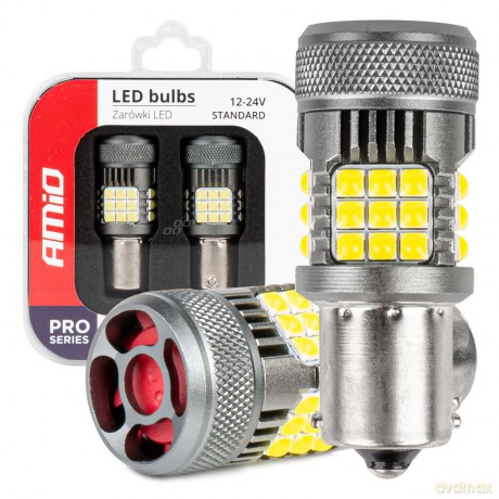 Żarówki led canbus pro series 1156 ba15s p21w r10w r5w 36x3030 smd fan white 12v 24v amio-03722
