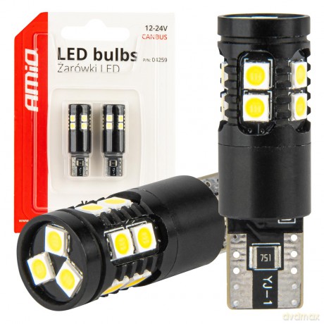 Żarówki led canbus t10 w5w 13smd 3030 white 12v 24v amio-04259