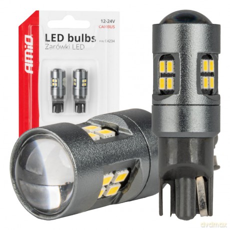 Żarówki led canbus t10 w5w 16smd 2016 white 12v 24v amio-04234