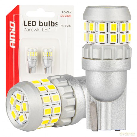 Żarówki led canbus t10 w5w 30smd 2016 white 12v 24v amio-04233