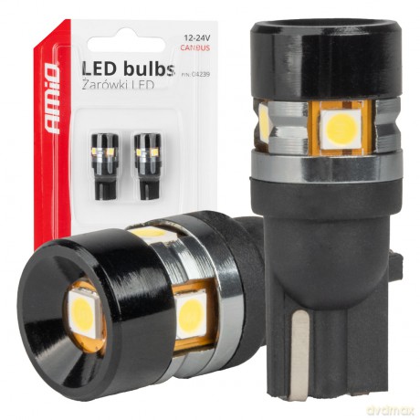 Żarówki led canbus t10 w5w 5smd 3030 white 12v 24v amio-04239