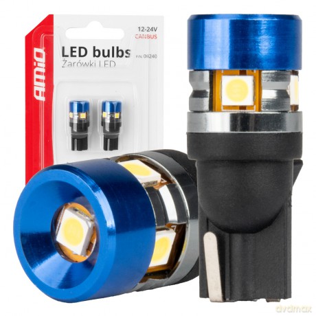 Żarówki led canbus t10 w5w 5smd 3030 white 12v 24v amio-04240