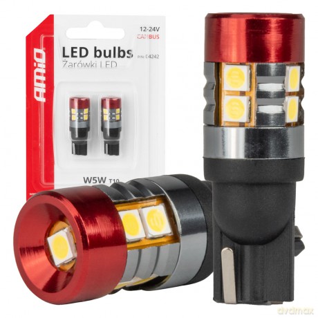 Żarówki led canbus t10 w5w 9 smd 3030 white 12v 24v amio-04242