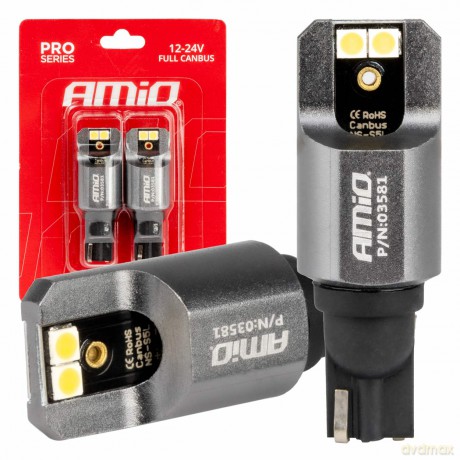 Żarówki led full canbus pro t15 w16w 4x3030 smd białe 12v 24v amio-03581