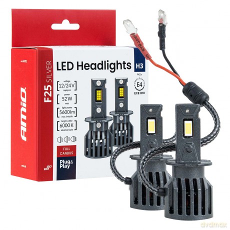 Żarówki samochodowe led f25 silver full canbus 52w h3 12v 24v amio-04702