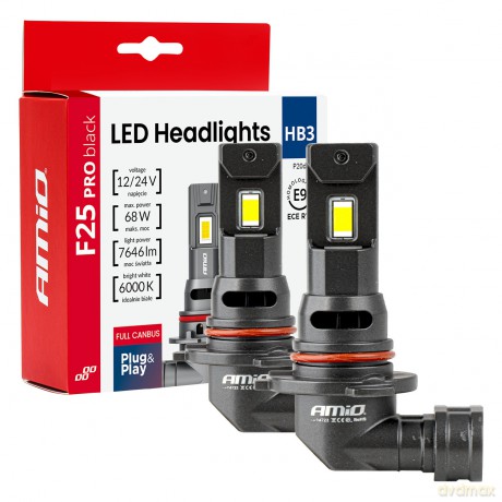 Żarówki samochodowe led seria f25 pro black full canbus hb3 68w 12v 24v amio-04722