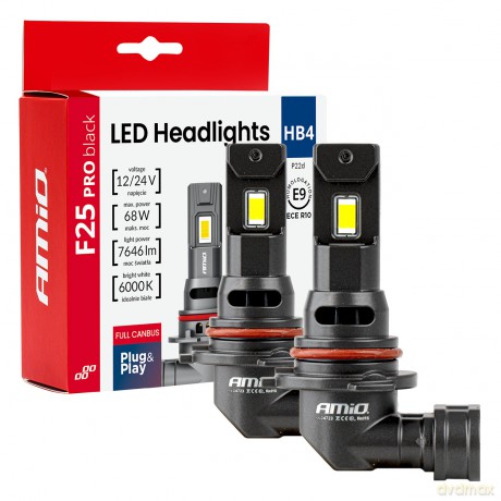 Żarówki samochodowe led seria f25 pro black full canbus hb4 68w 12v 24v amio-04723