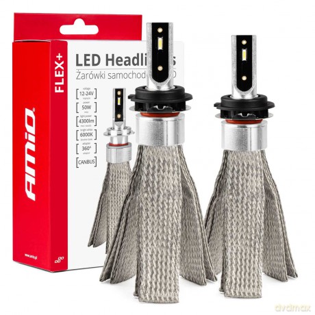 Żarówki samochodowe led seria flex+ h7-6 12v 24v 6000k canbus amio-03662