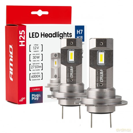 Żarówki samochodowe led seria h25 canbus h7 h18 12v 30w amio-04712