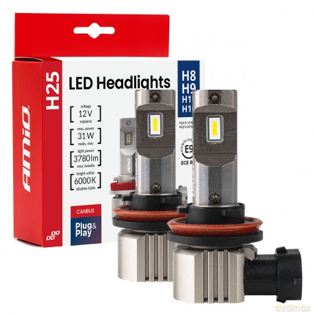Żarówki samochodowe led seria h25 canbus h8 h9 h11 h16 12v 31w amio-04713