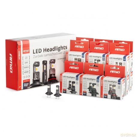 Żarówki samochodowe led seria hybrid h1 h3 h4 h7 hb3 hb4 6000k canbus 16 kpl. amio-04120