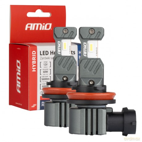 Żarówki samochodowe led seria hybrid h8 h9 h11 h16 6000k canbus 60w amio-04116