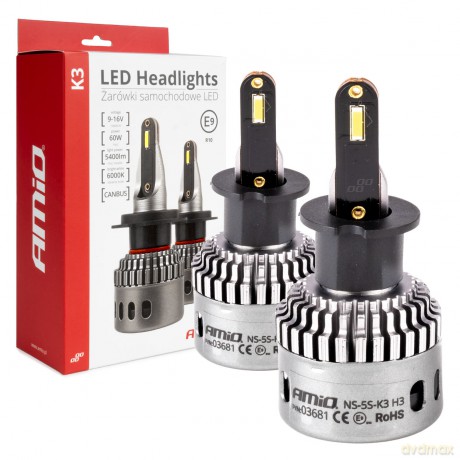 Żarówki samochodowe led seria k3 h3 12v 6000k canbus amio-03681